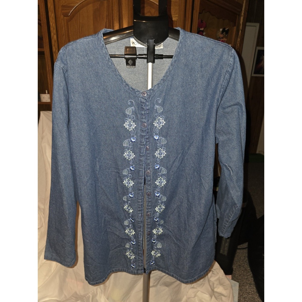 Kaktus Size 2X Jean Shirt‎ With Embroidery. Button Down. Western,Cottagecore,...